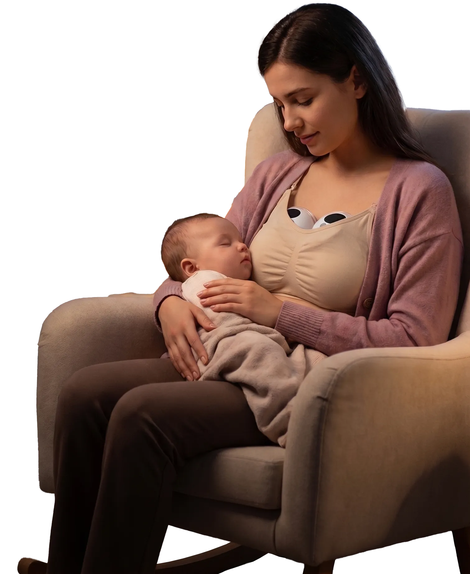 A mother using the quiet K8 Pro breast pump