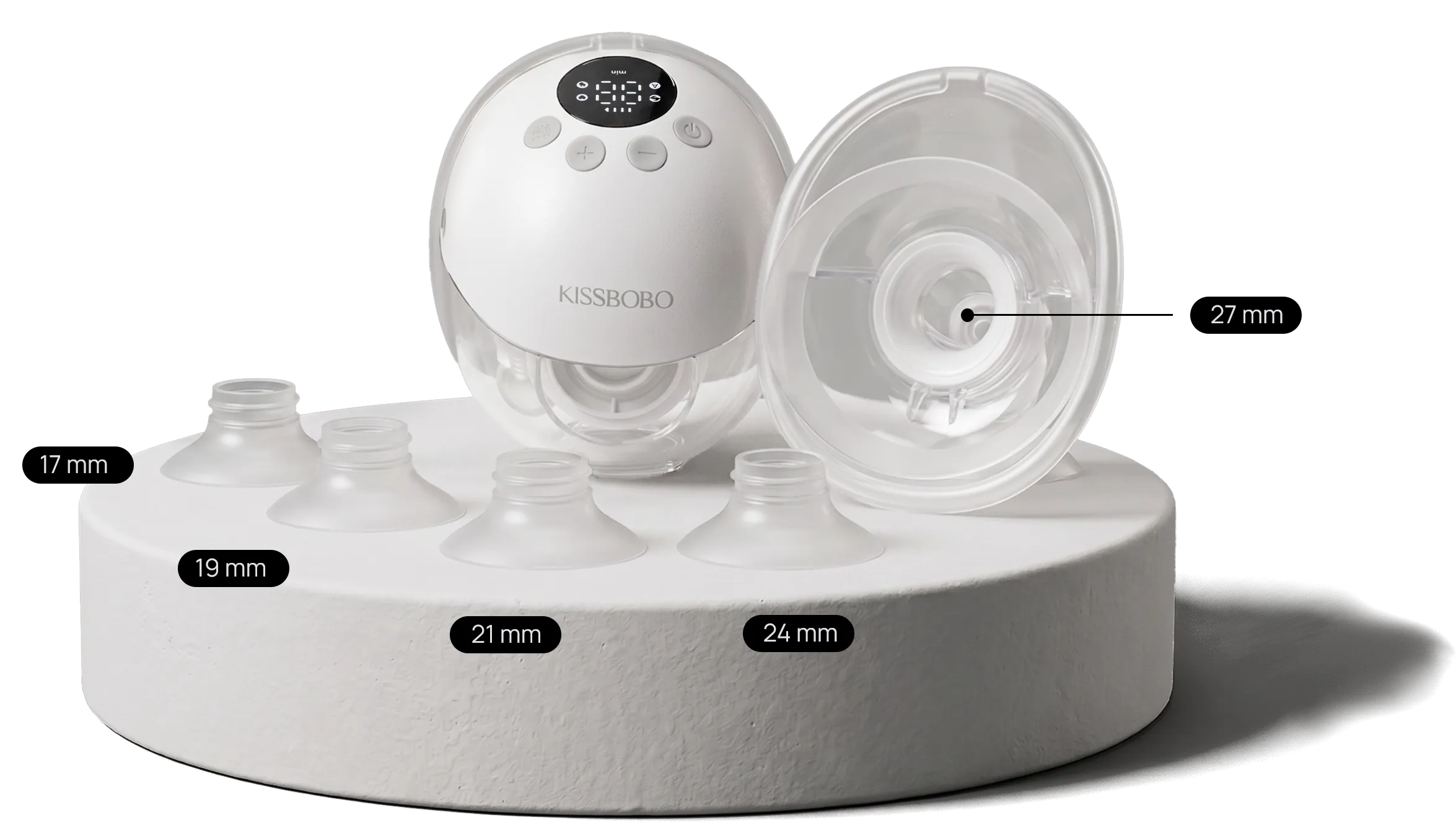 K8 Pro breast pump with multiple flange insert sizes